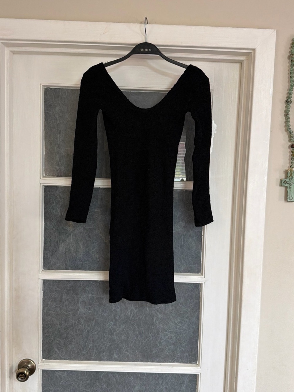 Vintage Isabel Martin Paris Black Long-Sleeve Scoop Neck Bodycon Knit Dress